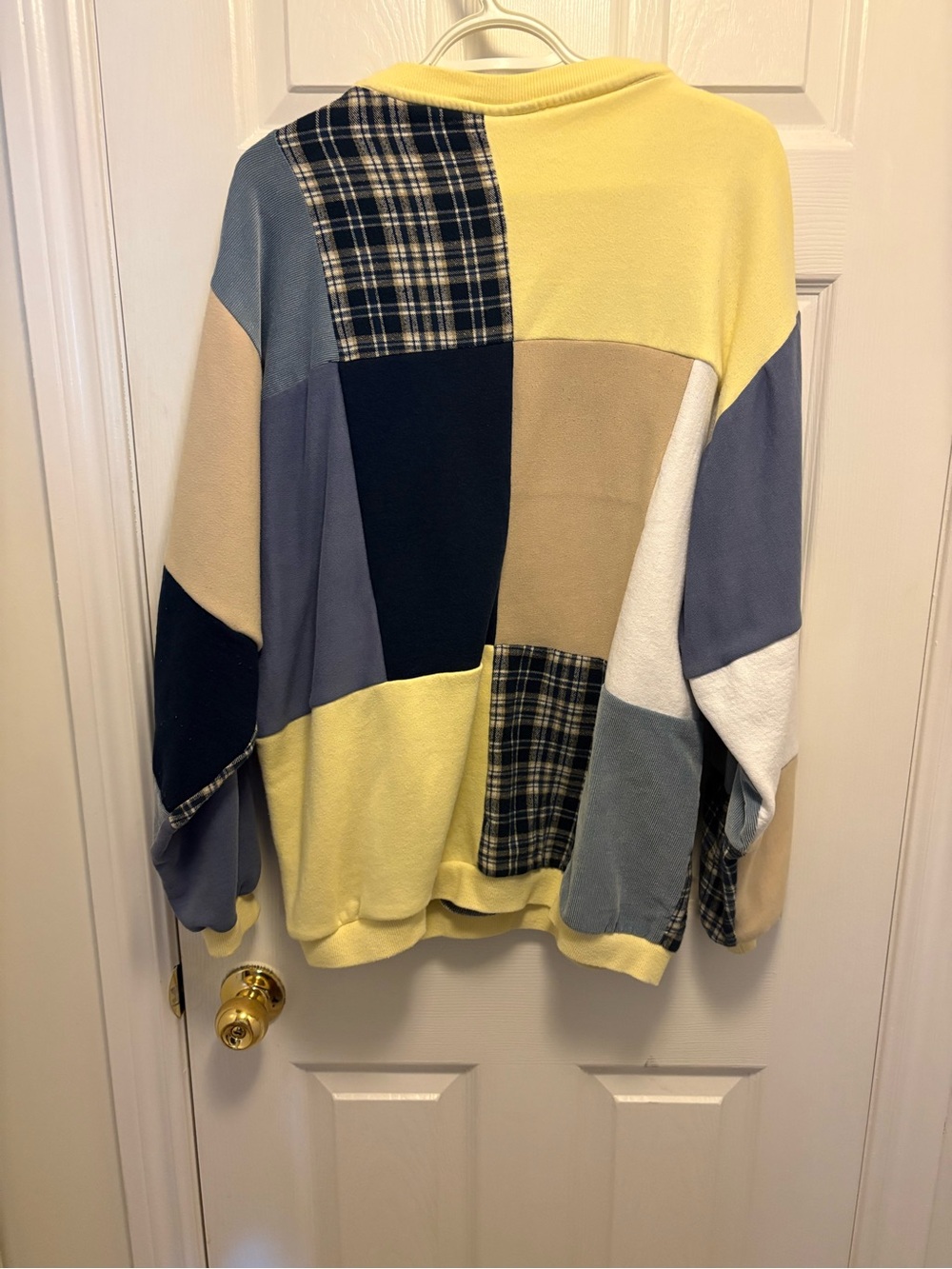 Handmade One-of-A-Kind Patchwork Sailboat Crewneck Sweater - Yellow & Blue - Picture 2 of 2